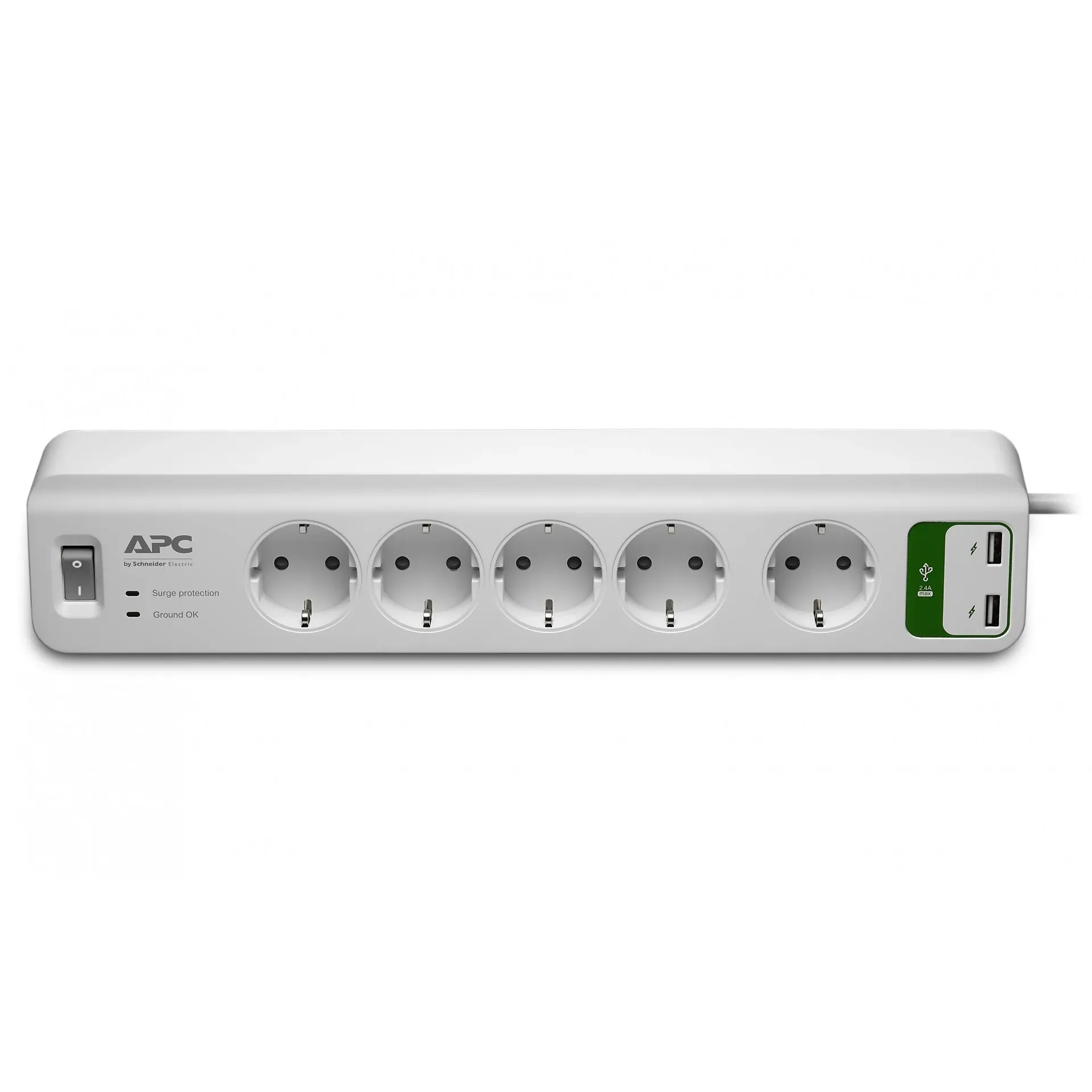 Сетевой фильтр APC PM5U-GR (Essential SurgeArrest, 5 розеток, 2 порта USB-A, кабель 1.8м, 230 В)