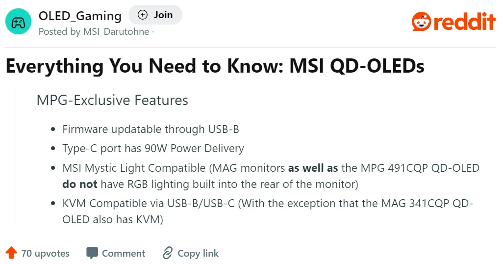 MSI ограничила возможность прошивки своих QD-OLED-мониторов из серии MAG