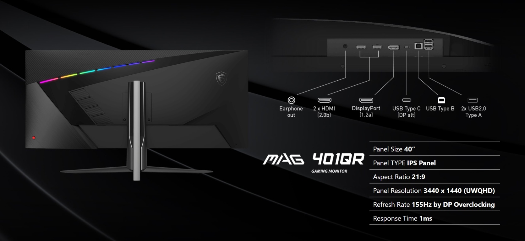 MSI анонсировала игровую модель MAG401QR стандарта WQHD с частотой 155 Гц